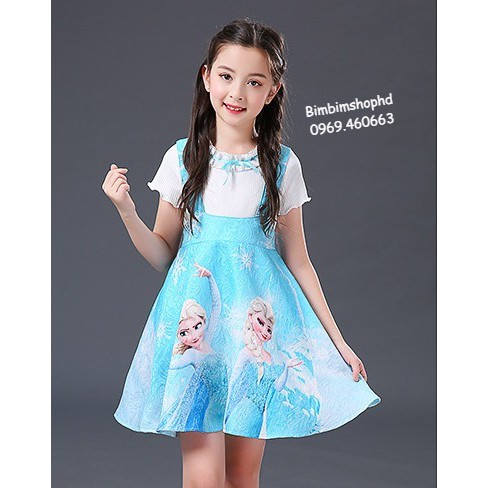 Set Váy đầm Elsa + Áo cotton cao cấp size từ 100-140 cho bé gái cao từ 90-135cm