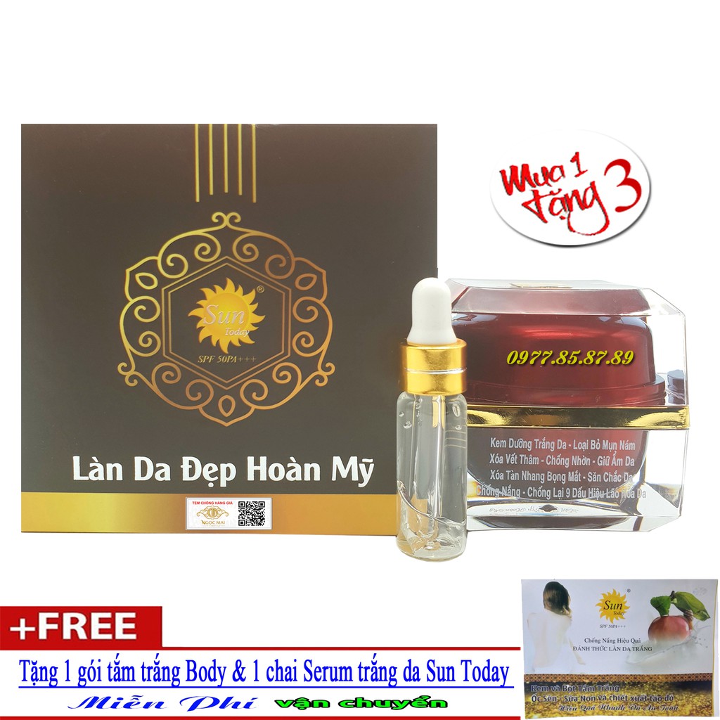 Kem dưỡng trắng, Chống nắng, Giữ ẩm - Chống lại 9 dấu hiệu lão hóa Cao Cấp SUN TODAY (25g) + Quà Tặng