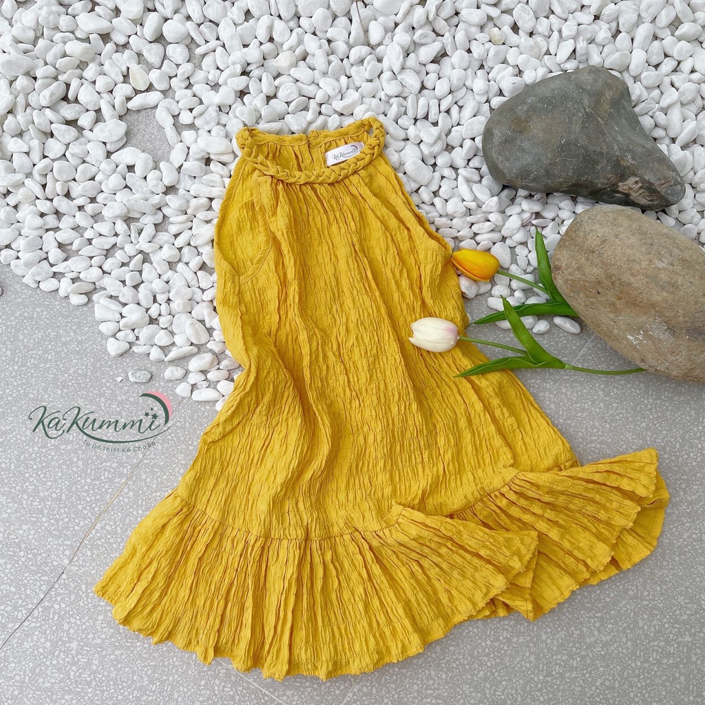 Váy yếm đan dây cổ chất đũi xốp mềm (KM22-VA216) Kakummi