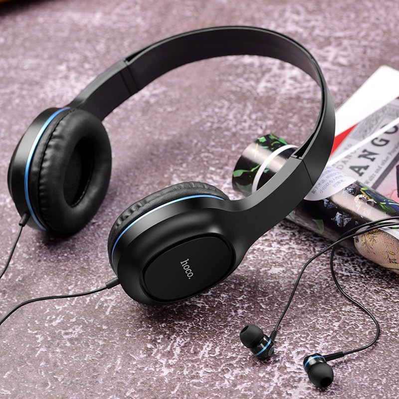 Tai nghe chụp tai Hoco W24 headphone nghe hay, tặng kèm tai nghe nhét tai 3.5, dây dài 1.2m - Chính hãng