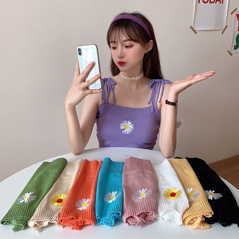 Áo Tank Top Dệt Kim Hoạ Tiết Hoa Thêu Nữ Tính | BigBuy360 - bigbuy360.vn