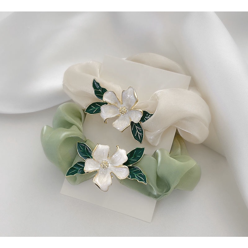 Dây Buộc Tóc In Họa Tiết Hoa Màu Xanh Lá Xinh Xắn Dễ Phối Đồ