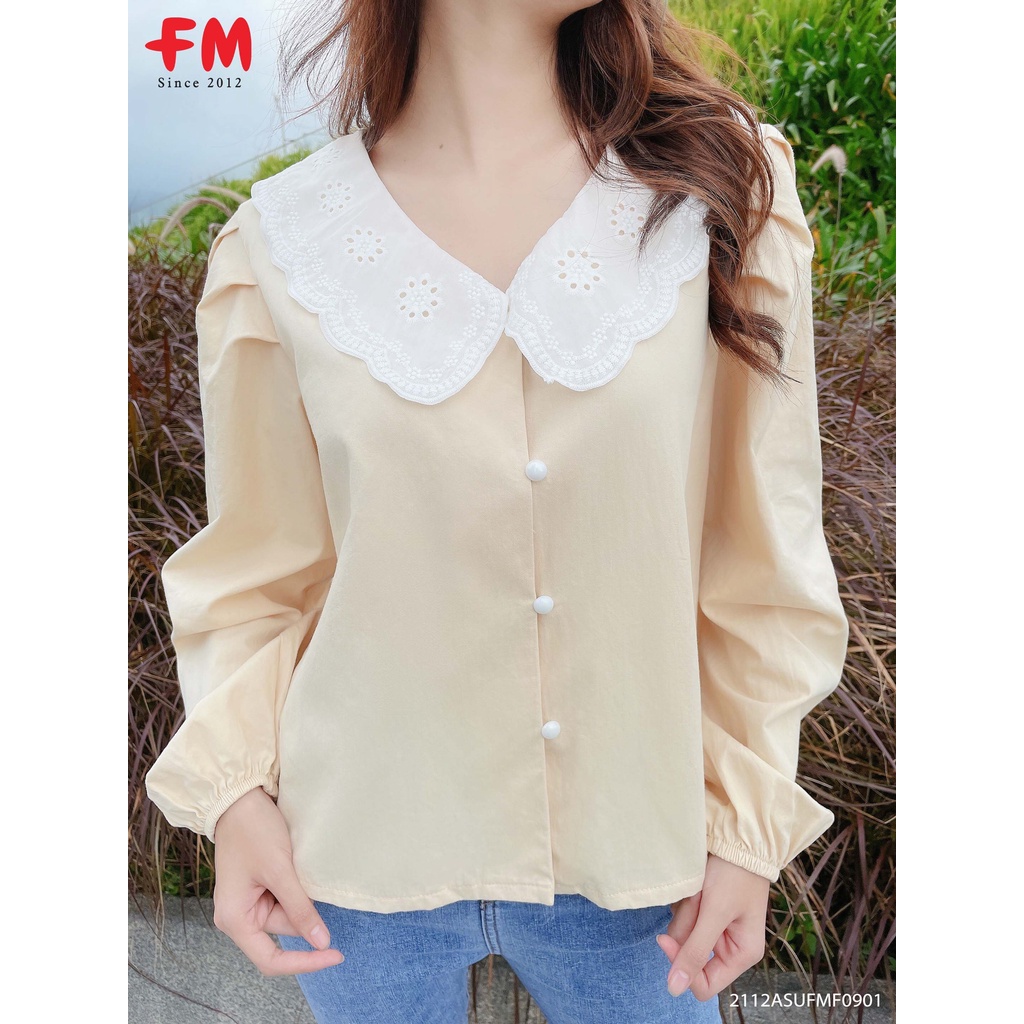 Áo kiểu cổ sen nữ FM Style tay dài basic đậm chất vintage 211221423