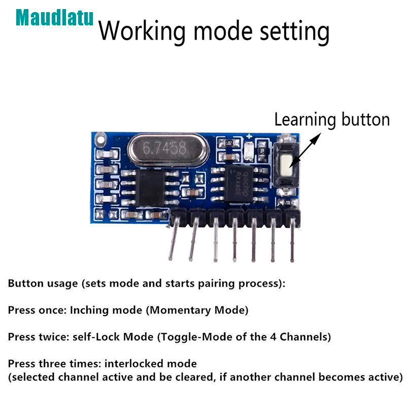 Mô đun thu tín hiệu đầu ra RF 4 kênh không dây Maudlatu❀433Mhz và bộ phát mã EV1527