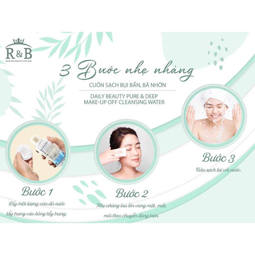 Nước tẩy trang Daily Beauty Pure RBVIETNAM, ỗ trợ làm sạch da, hỗ trợ làm sạch sâu từ bên trong và kháng khuẩn cho da