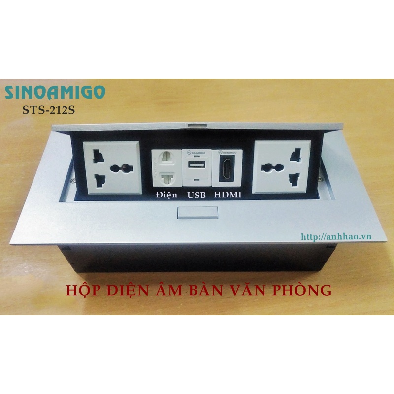 Hộp điện âm bàn văn phòng STS-212S màu bạc chính hãng Sinoamigo