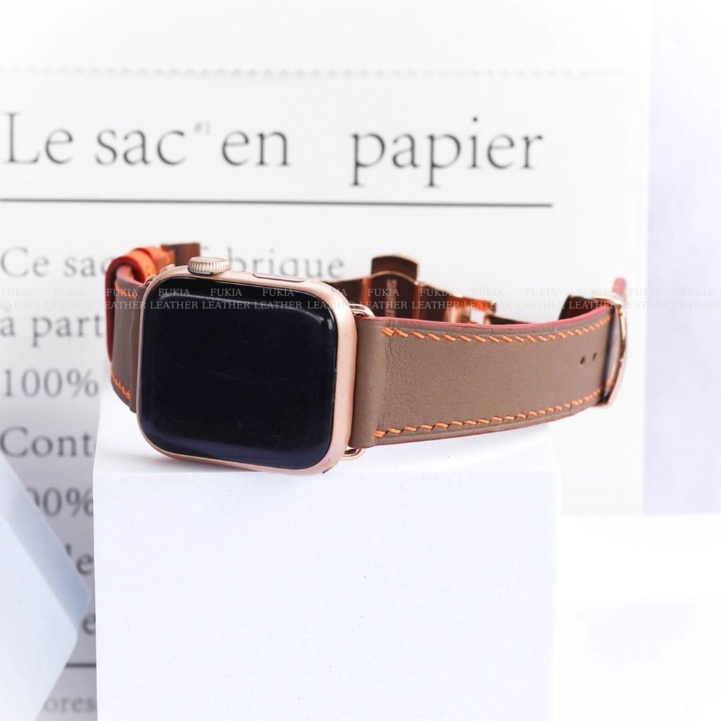 Dây da thủ công Swift Nâu Mix Cam dành cho Apple Watch, đồng hồ thông minh, đồng hồ cơ