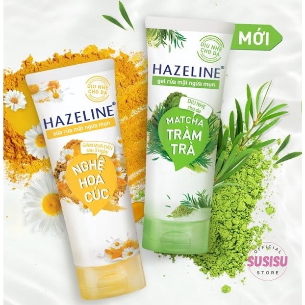 Sữa rửa mặt trắng da HAZELINE 50g - 100g Matcha Lựu Đỏ/ Nghệ Hoa Cúc/Tràm Trà - SRM Hazeline