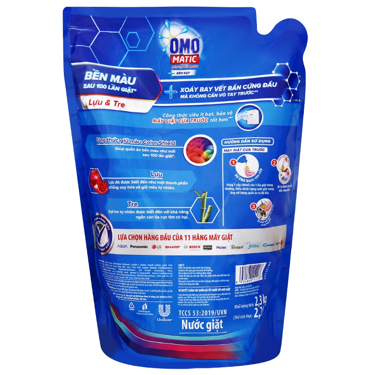 Nước giặt OMO Matic cửa trước bền đẹp túi 1.9 lít