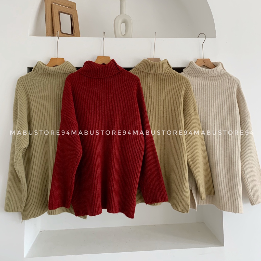 Áo len đũa cổ lọ xẻ tà kiểu dáng Hàn Quốc