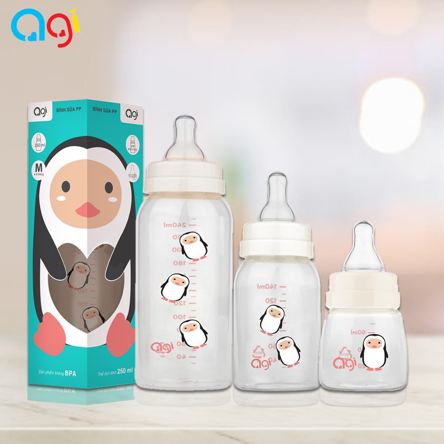 Bình Sữa Agi Premium 60ML/ 140ML/ 250ML Cho Bé Có Van Chống Sặc Chống Đầy Hơi ( mẫu mới)