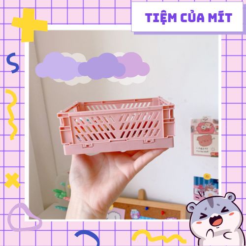 Rổ đựng đồ mini gấp gọn trang trí bàn xinh xắn [tặng kèm sticker]