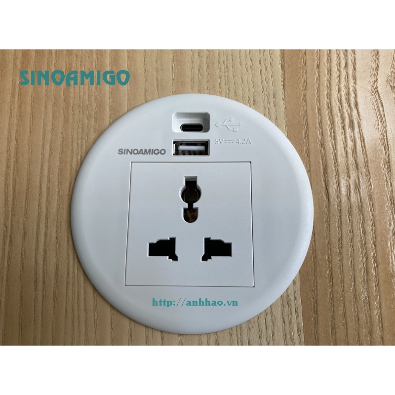 Ổ cắm điện âm bàn kèm USB sạc Sinoamigo STS-R90, hai màu đen/ trắng - Hàng chính hãng