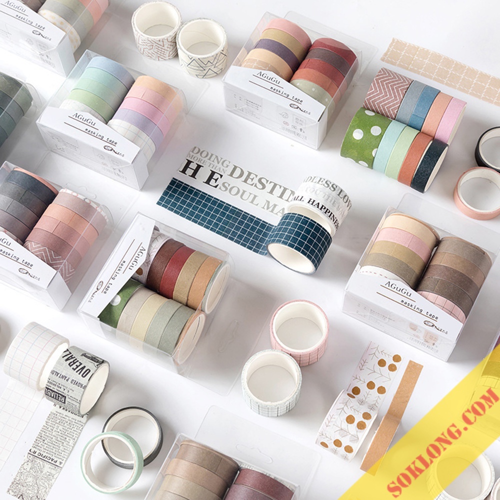 Bộ 10 washi tape trơn màu Pastel/ Vintage WA09 cổ điển tùy chọn bắng dính trang trí bullet journal nhiều họa tiết