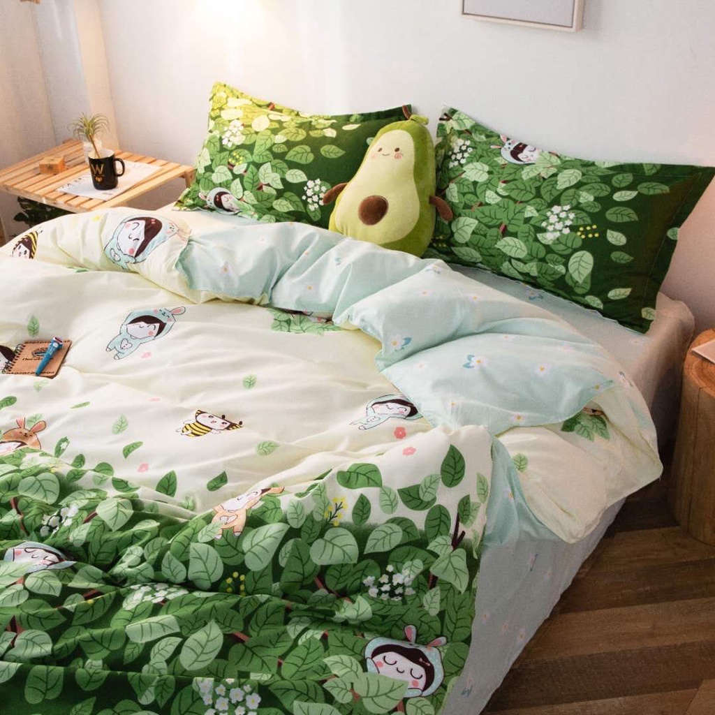 Chăn ga gối cotton poly - Mẫu ong xanh.