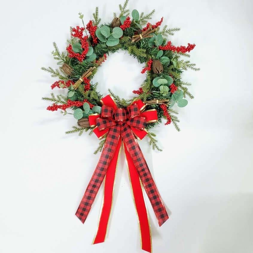 Vòng Hoa Trang Trí Noel D51 size 40cm Tặng Kèm Đèn, Vòng Nguyệt Quế Giáng Sinh