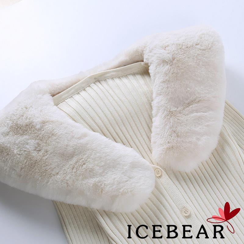 Áo cardigan tay dài ôm dáng thiết kế cổ chữ V tô điểm với lông thú giả thời trang cho nữ