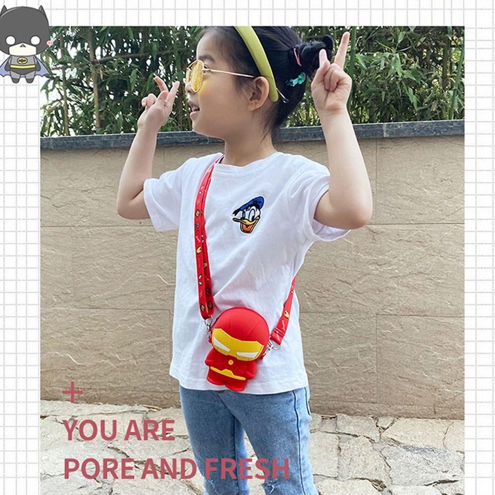 Túi Đựng Tiền Xu Mini Bằng Silicone Có Dây Đeo Vai Điều Chỉnh Được Hình Iron Man Batman Captain Cho Bé Trai