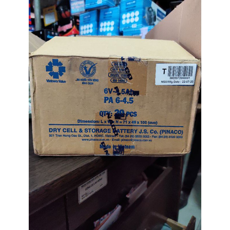 Bình ắc quy khô Đồng Nai Pinaco 6V-4.5Ah PA6-4.5 dùng cho quạt tích điện, xe ô tô trẻ em, cân điện tử, ...