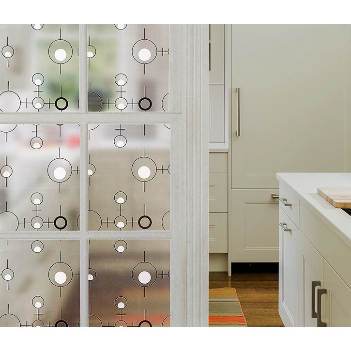 Decal giấy dán kính ô tròn trắng đen khổ rộng 0.45m