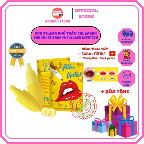 Son filler Khử Thâm Collagen, Son Chuối Banana fliller Lipstick, Tặng 01 Son Kem Siêu Lì P.A.R.E.A [ Auth ]