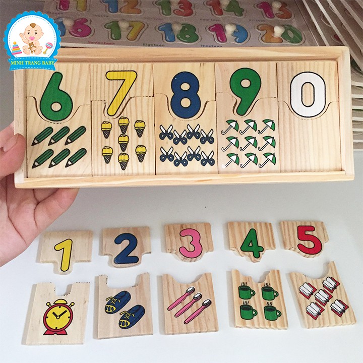 GIÁO CỤ MONTESSORI HỘP GHÉP SỐ VÀ HỌC ĐẾM BẰNG GỖ AN TOÀN CHO BÉ