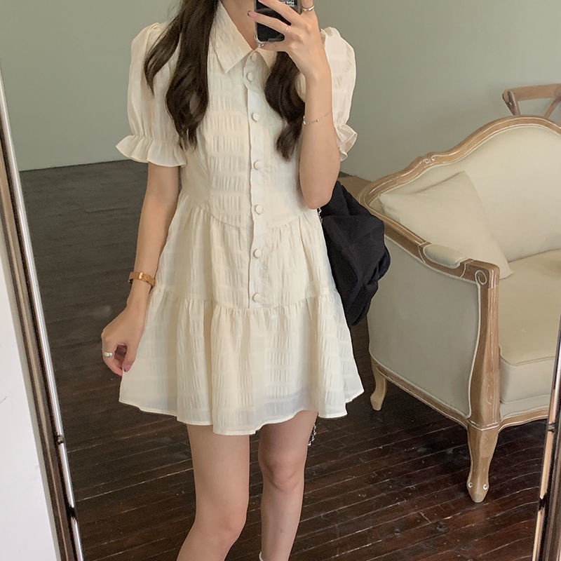 Đầm Voan Ngắn Tay Cổ Polo Thời Trang Mùa Hè Hàn Quốc Cho Nữ