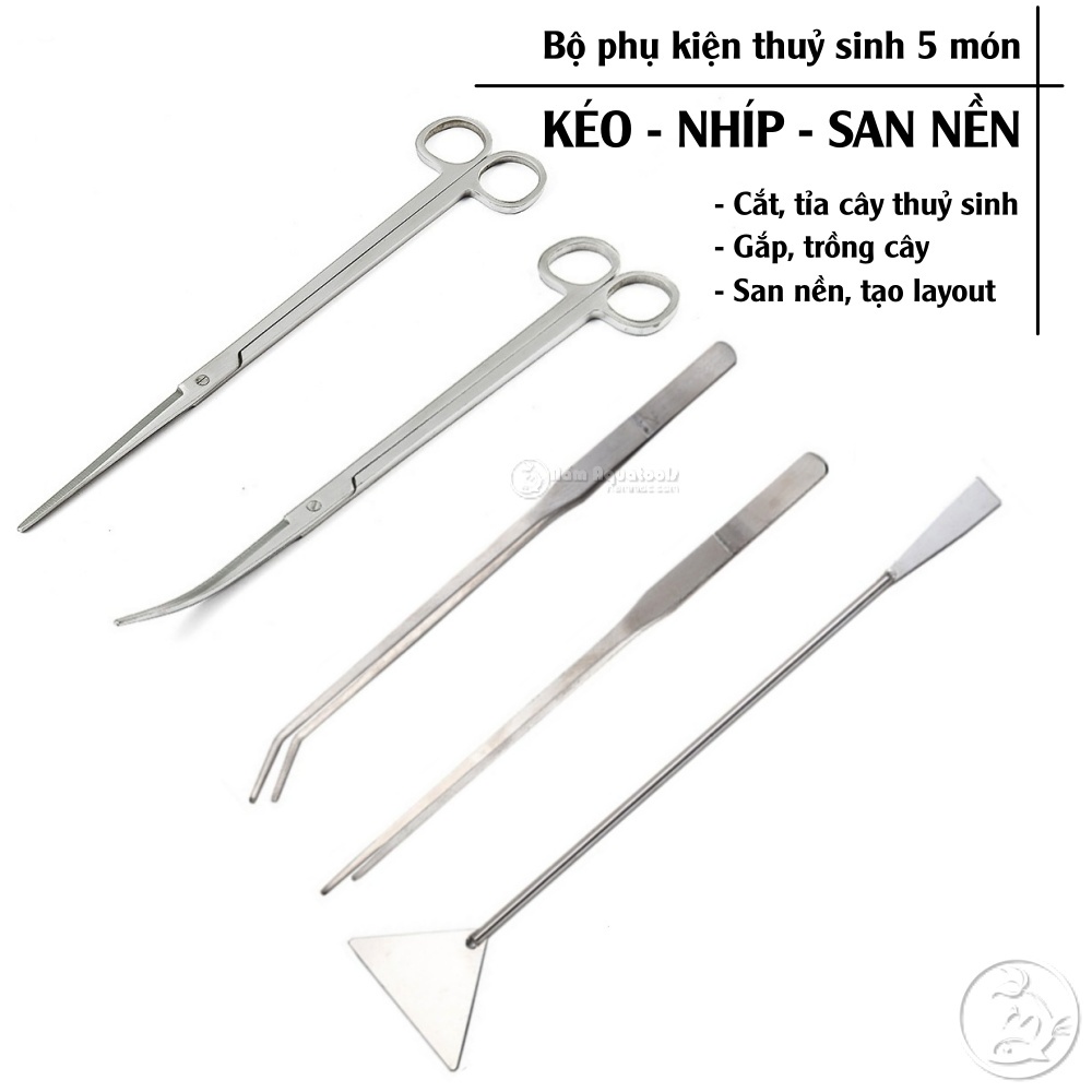 Bộ Kéo Nhíp Thuỷ Sinh 5 Món ☘ Bộ Kéo Nhíp 5 Món ☘ Bộ Phụ kiện Cần Thiết Để Chăm Sóc Bể Cá Thuỷ Sinh, Bán cạn