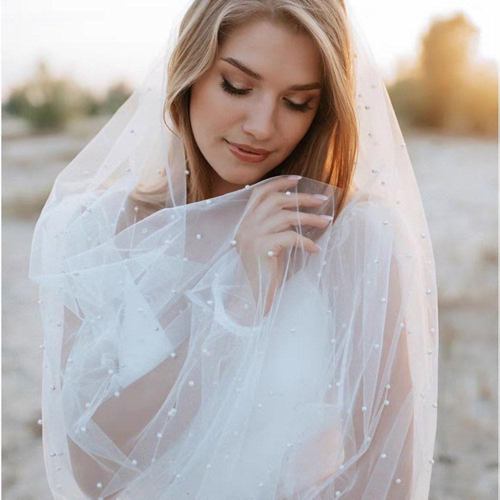 Mạng Che Mặt Màu Trắng Ngà Kèm Lược Cho Cô Dâu