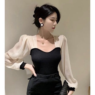 Áo bozip cổ vuông phối tay voan/áo kiểu HGC727