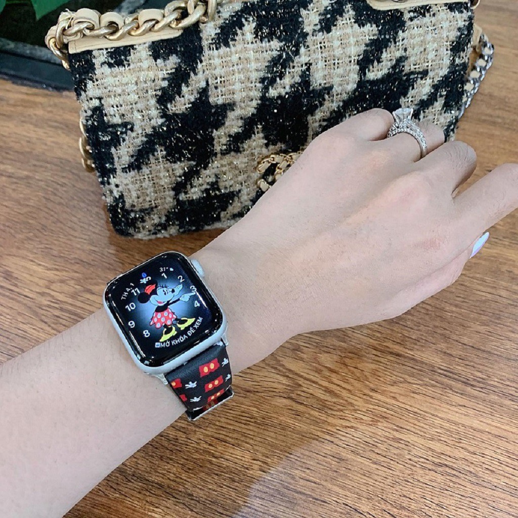 Dây Apple Watch Chuột Mickey Cao Cấp , Phong Cách Nữ Tính Dành Cho Size 38mm 40mm