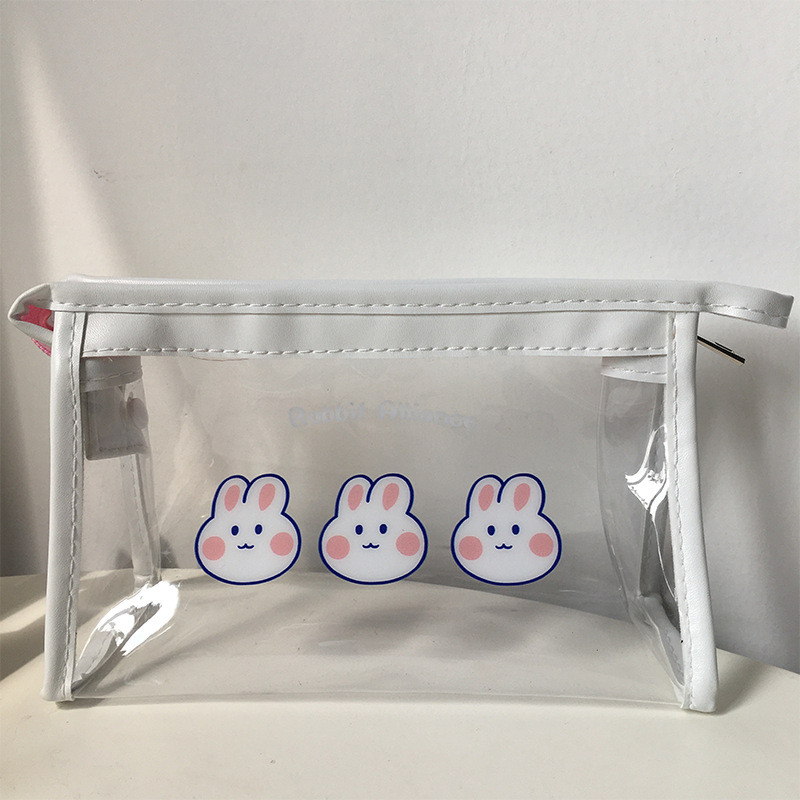 Clear Makeup Bag Pencil Student Case Pencil Ins Waterproof Zipper Bag Portable Travel Bag Rabbit Bag Bag Cute Bear Girl Bag