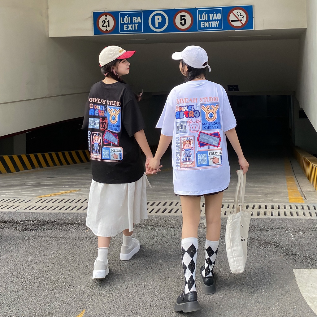 Áo thun tay lỡ OHYEAH phông Unisex nam nữ Premium Cotton oversize form rộng PIXEL RETRO