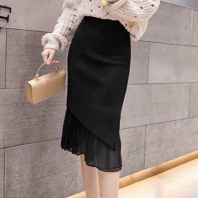 Chân váy len đuôi cá dài vạt chéo phối ren QC loại 1 | BigBuy360 - bigbuy360.vn