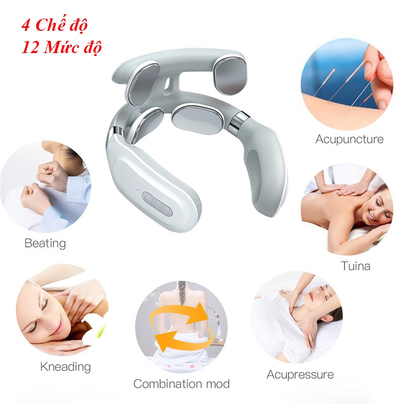Máy Massage Cổ Vai Gáy Cao Cấp, CÓ CHƯỜM NÓNG 42 độ C - 4 Đầu Tiếp Xúc, 6 Chế Độ Mát Xa, 9 Cường Độ