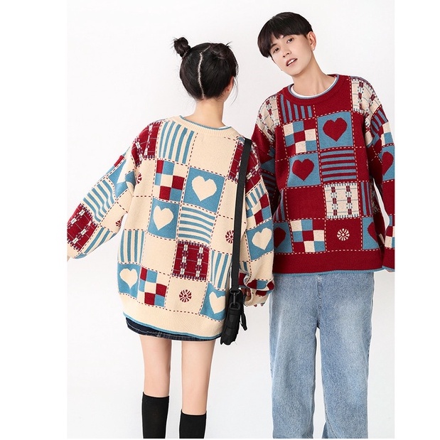 Áo Len Nữ Dài Tay Cổ Tròn Thời Trang Hàn Áo sơ mi cổ thuyền dài tay trái tim