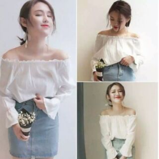 Áo Nữ Kiểu Trễ Vai, Voan , Cổ Tay Xòe Thời Trang Mới