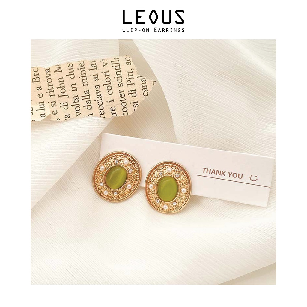 Khuyên tai kẹp không bấm lỗ chốt cố định K241 bằng hợp kim mạ vàng hình elip bohemian bigsize dáng ngắn Leous