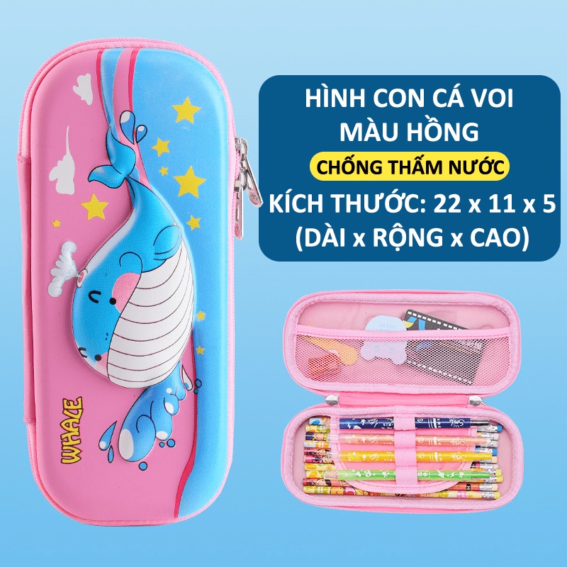 Hộp Bút Họa Tiết In Nổi 3D Sinh Động, Siêu Nhẹ, Chống Thấm Nước, dành cho bé trai và bé gái - NKHB03