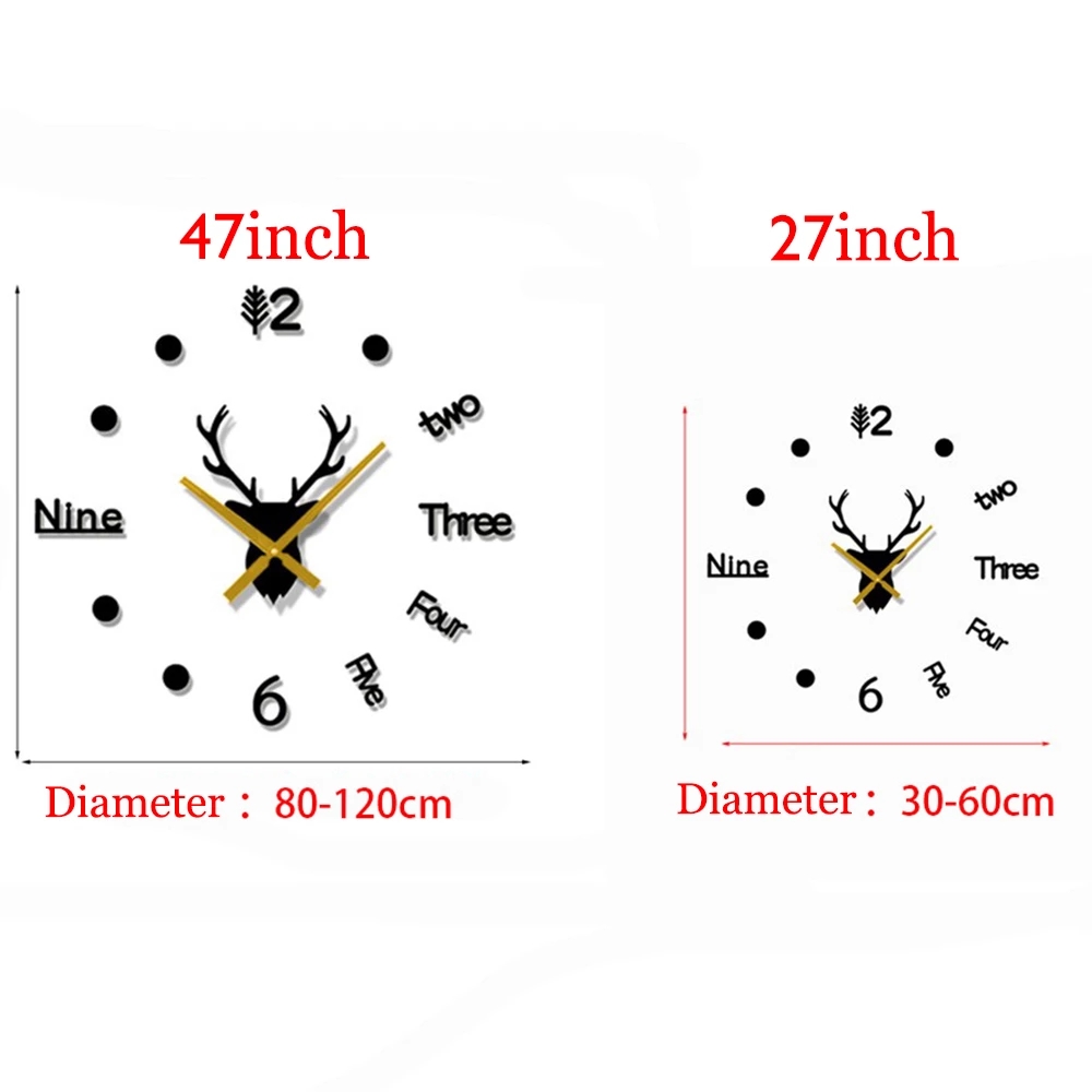 Đồng hồ dán tường thiết kế hình đầu tuần lộc 3D