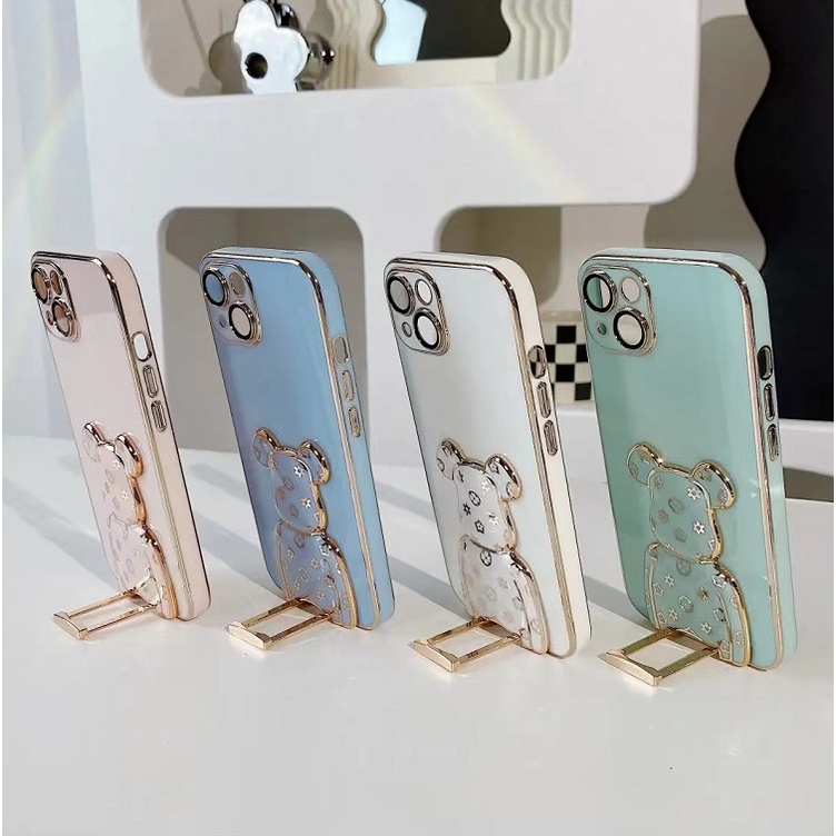 Ốp Điện Thoại Mạ Điện Họa Tiết Gấu Hoạt Hình Cho iPHONE 13 pro max 12 pro max