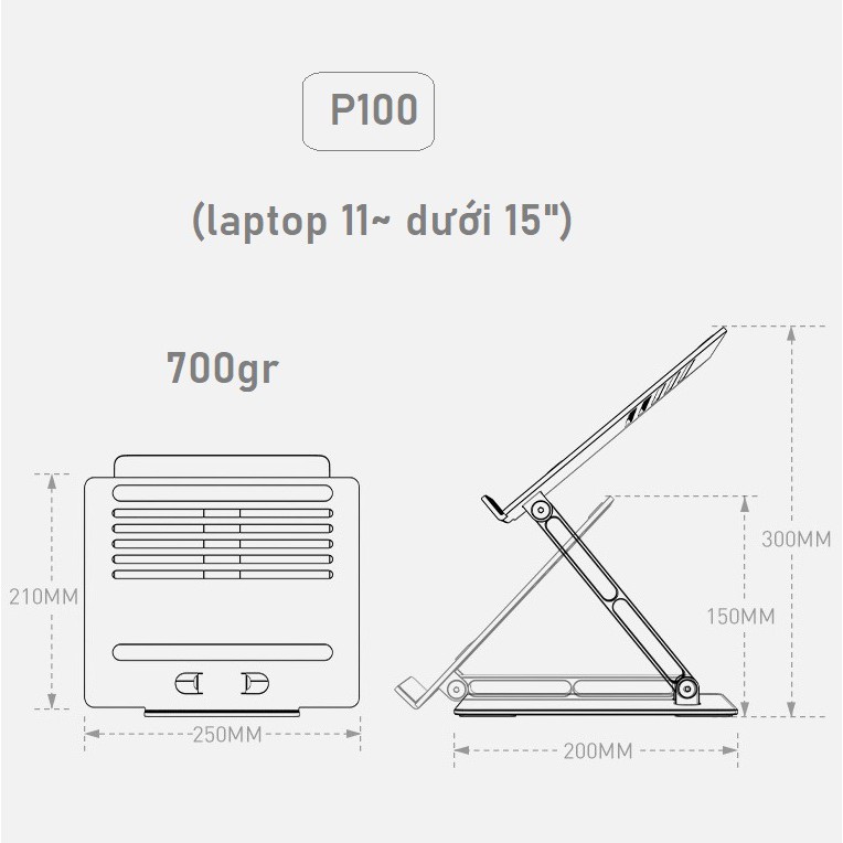 Giá đỡ nâng laptop stand nhôm một chân, công thái học chỉnh góc nghiêng và hỗ trợ tản nhiệt máy tính xách tay một chân T