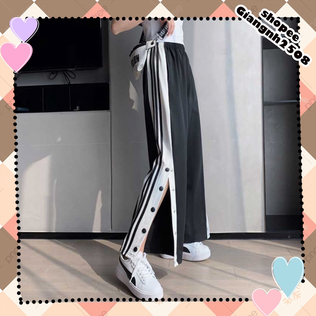 Q017 Quần culottes cúc bấm xẻ tà nam nữ  Quần suông dài ống rộng đen trắng mặc với croptop áo body đẹp