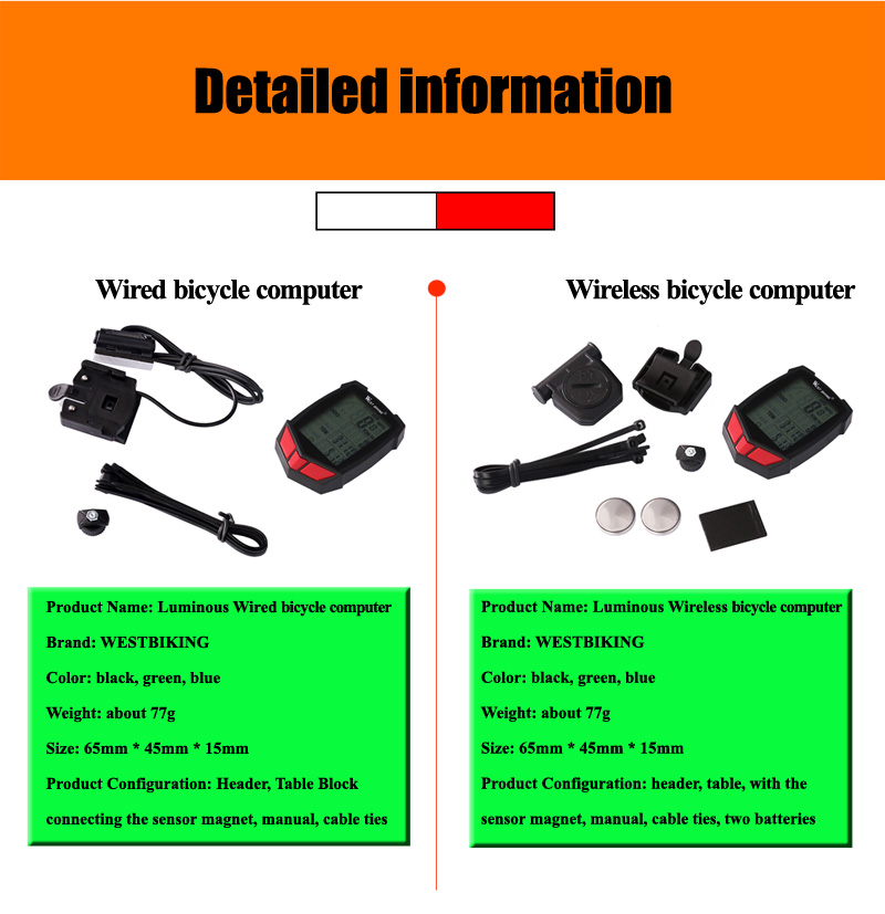 Đồng Hồ Đo Tốc Độ WEST BIKING 20 Chức Năng Loại Có Dây/Không Dây Tùy Chọn Dành Cho Xe Đạp