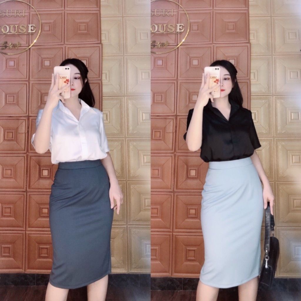 Chân váy bút chì công sở dáng dài co giãn 4 chiều, xẻ sau, chất mango cao cấp Suri House