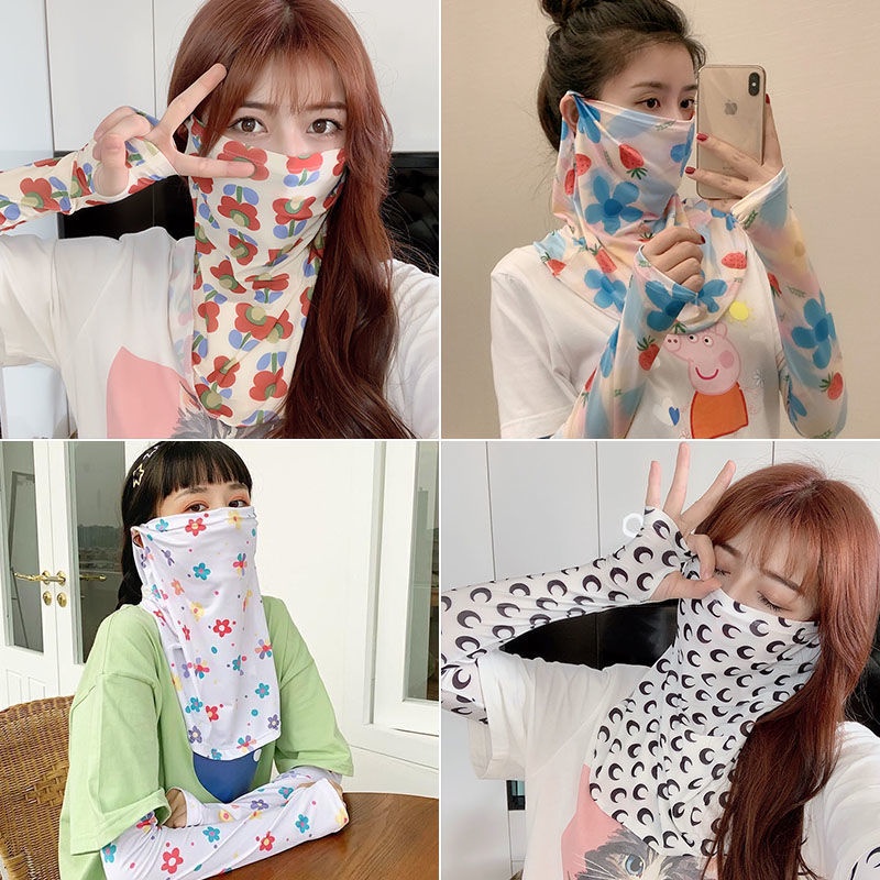 Hyun Ya mặt nạ gió nữ che mặt cổ cổ khăn che mặt thiết lập băng lụa cánh tay tay áo tay áo băng tay áo chống nắng thoáng
