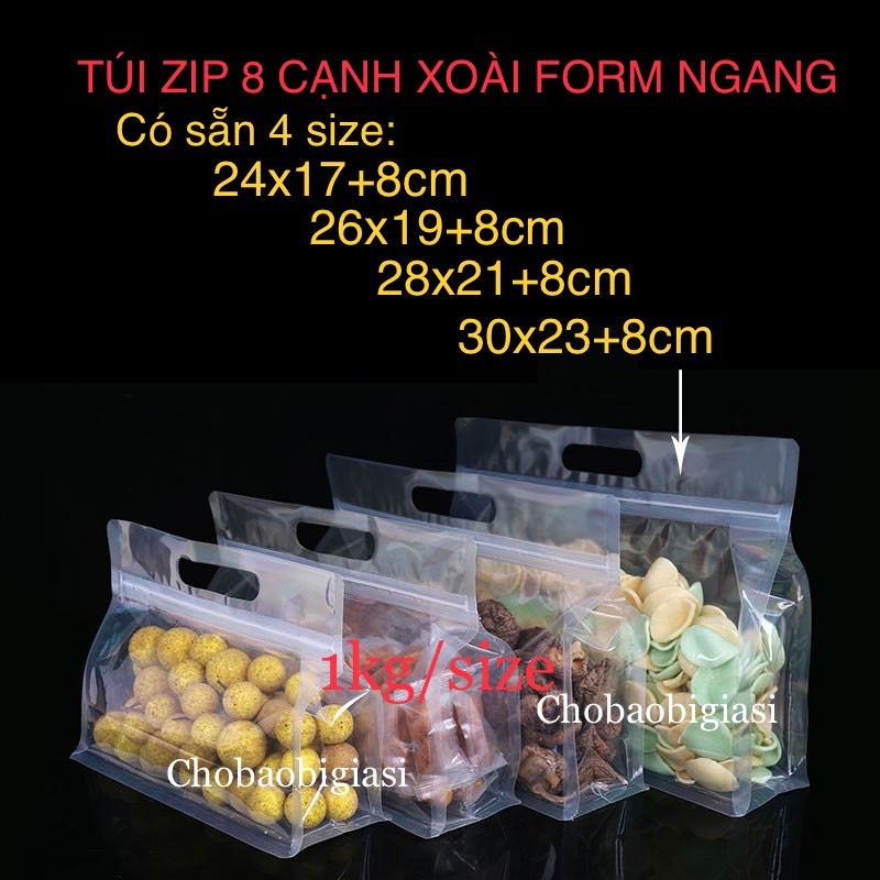 {1kg/size} Túi zipper 8 cạnh trong quai xách form ngang đựng bánh, trái cây, ngũ cố ... (hàng đẹp - Sp y hình)