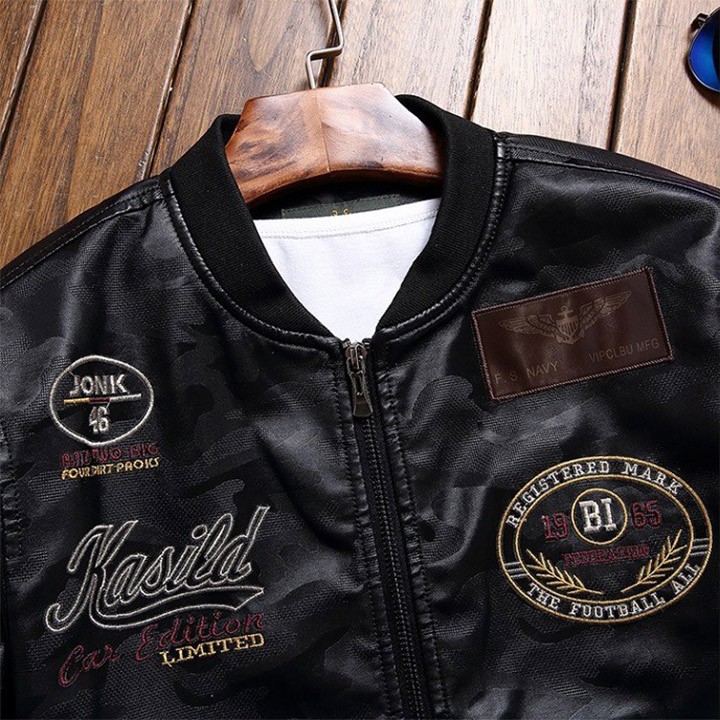 Áo khoác nam da mềm Bomber phong cách đường phố