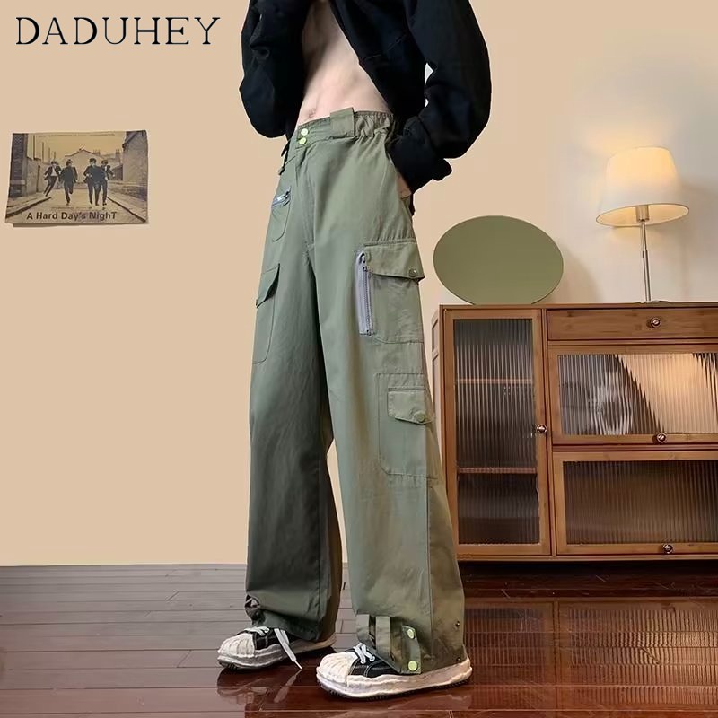 DaDuHey Men's and Women's Autumn Overalls Solid Color Wide Leg Loose Adjustable Ankle-Tied Multi-Pocket Casual Working Pants