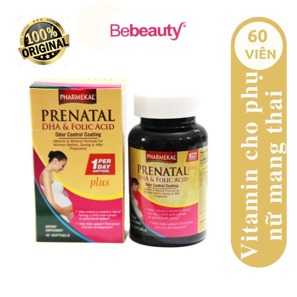 TPCN Bổ Sung Vitamin, Khoáng Chất Cần Thiết Cho Phụ Nữ Mang Thai Pharmekal Prenatal DHA And Folic Acid Hộp 60 Viên